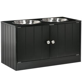 Magnetic-Door Dog Food Storage Cabinet & Dog Feeding Station, Black