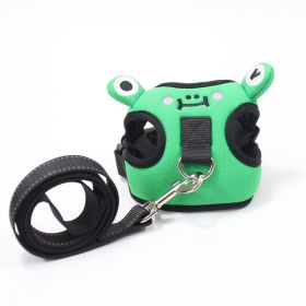 dog harness set; with leas frog leash pet mesh breathable small dog chest back retractable dog leash pet harness (colour: Green frog, Specification (L * W): XS)