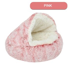 Luxurious Plush Round Cat Bed Cat Bed Round Soft Plush Burrowing Cave Hooded Cat Bed Donut For Dogs Cats - Semi-Enclosed For Cozy Warmth (Color: Pink, size: 80cm)