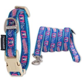 Touchdog 'Bone Patterned' Tough Stitched Embroidered Collar and Leash (Color: Blue, size: medium)